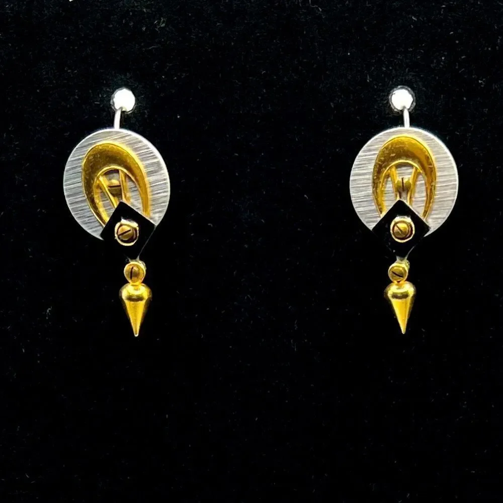 *3/$20* Multi tone metal modernist geometric earrings silver gold bronze